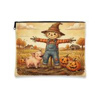Beauty case con maiale autunnale, divertente spaventapasseri, borsa da viaggio per donne, regali per ragazze, organizer portatile in tela con cerniera piccola per l'autunno, 17,8 x 22,9 cm