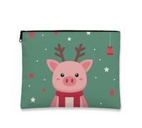 Beauty case con maialini carini, borsa da viaggio per cosmetici natalizia da donna, piccola borsa portatile in tela con cerniera, borsa da toilette per le vacanze, Verde, 7x9 Inch, Maiali