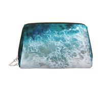 Beauty case con motivo a onde oceaniche, con divisore, borsa da toilette portatile da viaggio, Oro, One Size