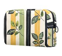 Beauty case con motivo a righe botaniche e foglie, borsa per cosmetici da donna, grande, organizer per trucchi e articoli da toeletta, Multi, 18.5x7.5x13cm/7.3x3x5.1in, Art Deco