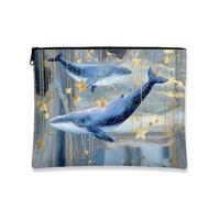 Beauty case con motivo balena, blu oceano cetaceo, borsa da viaggio per donne, piccola borsa portatile in tela con cerniera, regalo per gli amanti della spiaggia, borsa da toilette estiva per vacanze