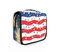 Beauty case con motivo fuochi d'artificio 4 luglio, con gancio per appenderlo, grande, verticale, autoportante