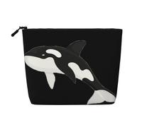 Beauty case con motivo girasole da donna, organizer da viaggio portatile, borsa da toilette con chiusura a zip, Oceano del delfino della balena dell'assassino, Taglia unica