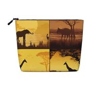 Beauty case con motivo girasole da donna, organizer da viaggio portatile, borsa da toilette con chiusura a zip, Animali del prato africano, Taglia unica