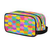 Beauty case con motivo puzzle per la consapevolezza dell'autismo, per uomini e donne, borsa per cosmetici con manico, organizer da viaggio, borsa portatile impermeabile per palestra, vacanze