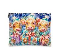 Beauty case con mucche natalizie, borsa da viaggio per donne, borsa portatile in tela con cerniera, borsa da toeletta per le vacanze, Blu, 7x9 Inch, Mucche