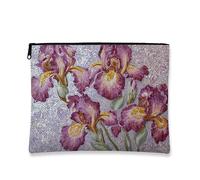 Beauty case con orchidea, astuccio da viaggio per cosmetici, con mosaico floreale viola, organizer portatile in tela con cerniera, borsa da toeletta regalo primaverile, essenziale per festival, Viola
