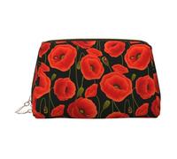 Beauty case con papaveri e fiori di papavero, con divisorio, borsa da viaggio per cosmetici portatile, Oro, One Size