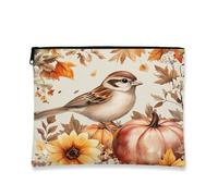 Beauty case con passero autunnale, divertente astuccio da viaggio per donne e ragazze, organizer portatile in tela con cerniera, borsa da toilette rustica, 17,8 x 22,9 cm