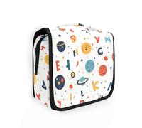 Beauty case con pianeti esterni e alfabeto, con gancio per appenderlo, grande, verticale, autoportante