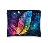 Beauty case con piume di galassia, borsa da viaggio per cosmetici, borsa da viaggio per donne, organizer portatile in tela con cerniera, perfetta per la cura della pelle invernale, Arcobaleno, 7x9