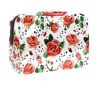 Beauty case con rose e bacche di rosa canina e piselli neri da donna, borsa da viaggio grande in PVC per trucchi, pratica custodia organizer con cerniera, Multi, 18.5x7.5x13cm/7.3x3x5.1in, Beauty case