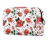 Beauty case con rose e bacche di rosa canina e piselli neri da donna, borsa da viaggio per articoli da toeletta grande, pratica borsa organizer con cerniera, Multi, 18.5x7.5x13cm/7.3x3x5.1in, Beauty