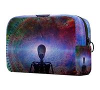 Beauty case con scheletro in Lotus Before Mandala Space per donne, beauty case da viaggio grande borsa organizer con cerniera, Multi, 18.5x7.5x13cm/7.3x3x5.1in, Beauty case