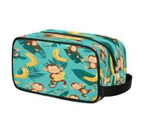 Beauty case con scimmie e foglie di palma e banana, per uomini e donne, borsa per cosmetici con manico, organizer da viaggio, borsa portatile impermeabile per palestra, vacanze, campeggio, sport