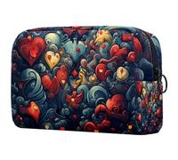 Beauty case con scritta "Battle of Heart", borsa per cosmetici da donna, grande, organizer per trucchi e articoli da toeletta, Multicolore 1, 18.5x7.5x13cm/7.3x3x5.1in, Art Deco