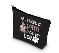 Beauty case con scritta in inglese "Dog Mom", regalo per amanti del caffè, con scritta in inglese "All i Need is Coffee and My Dog", divertente borsa cosmetica per donne, amiche, amanti dei cani,