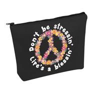 Beauty case con simbolo della pace, con scritta "Don't Be Stressin Life's A Blessin", idea regalo, Non essere stressato B