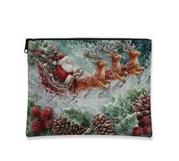 Beauty case con slitta di Babbo Natale, borsa da viaggio per cosmetici a tema natalizio per donne, piccola organizer portatile con cerniera, borsa da toilette invernale per la cura della pelle, Verde