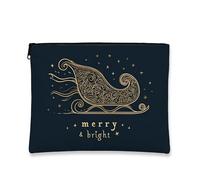 Beauty case con slitta luminosa e gioiosa, borsa da viaggio per cosmetici, portatile, piccola tela con cerniera, organizer per donne, perfetta per la cura della pelle di Natale, Navy, 7x9 Inch