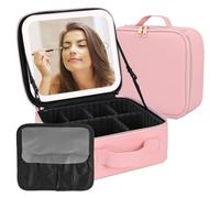 Beauty case con specchio, borsa da viaggio con specchio a LED, organizer da viaggio per il trucco, con 3 impostazioni di luce e custodia per il trucco illuminata, scatola portatile da viaggio