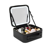 Beauty case con specchio, borsa per il trucco con 3 LED illuminati, 7 divisori regolabili, con doppia cerniera, divisori regolabili con custodia, bianco, moderno