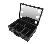 Beauty case con specchio illuminato, Astuccio per trucchi e trucchi da viaggio, divisori regolabili, borsa professionale per trucchi cosmetici, pennelli da trucco, Astucci Nero , 1