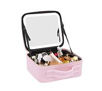 Beauty case con specchio LED, dimmerabile, 3 colori, con batteria da 2000 mAh, grande valigetta per cosmetici con scomparti regolabili, in poliuretano, da viaggio, Colore: rosa., moderno