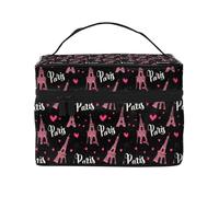 Beauty case con stampa a forma di cuore con Parigi Eiffel, graziose borse per cosmetici da donna, grande borsa organizer da viaggio per il trucco