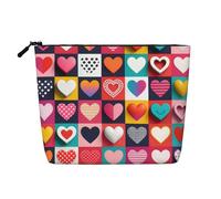 Beauty case con stampa a forme monocromatiche, grande astuccio per cosmetici per oggetti essenziali da viaggio e regali di compleanno, Collage a forma di cuore, One Size