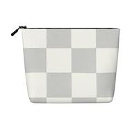 Beauty case con stampa a forme monocromatiche, grande astuccio per cosmetici per oggetti essenziali da viaggio e regali di compleanno, Griglia a quadri grigi, One Size