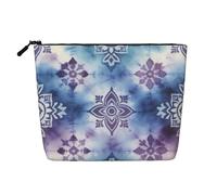 Beauty case con stampa a forme monocromatiche, grande astuccio per cosmetici per oggetti essenziali da viaggio e regali di compleanno, Tie-Dye indaco, One Size