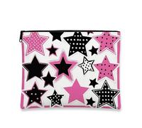 Beauty case con stampa a stelle, color pesca e stelle nere, organizer da viaggio per donne, custodia portatile con cerniera, regalo per compleanno e vacanze, Pesca, 7x9 Inch, Stelle