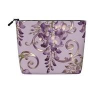 Beauty case con stampa a tre blocchi di colore, grande astuccio per cosmetici per oggetti essenziali da viaggio e regali di compleanno, Vite Viola, One Size