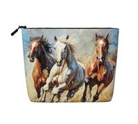 Beauty case con stampa artistica con cavalli che corrono, borsa per cosmetici da donna, borsa da viaggio per articoli da toeletta da donna, Nero , Taglia unica