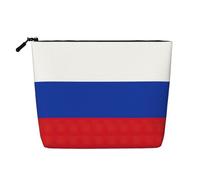 Beauty case con stampa bandiera russa per donne, borsa cosmetica portatile per articoli da toeletta, organizer da viaggio capiente, Nero , Taglia unica