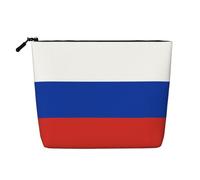 Beauty case con stampa bandiera russa per donne, borsa cosmetica portatile per articoli da toeletta, organizer da viaggio capiente, Nero , Taglia unica