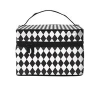 Beauty case con stampa di arlecchino nero e bianco, graziose borse per cosmetici da donna, grande borsa organizer da viaggio per il trucco