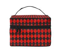 Beauty case con stampa di arlecchino rosso e nero, graziose borse per cosmetici da donna, grande borsa organizer da viaggio per il trucco