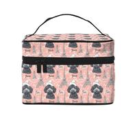 Beauty case con stampa di cucciolo di torre Eiffel, graziose borse per cosmetici da donna, grande borsa organizer da viaggio per il trucco