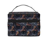 Beauty case con stampa di drago e montagna di fuoco, borsa da toilette da donna, borsa organizer da viaggio grande