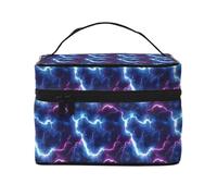 Beauty case con stampa di fulmini viola e blu, graziose borse per cosmetici da donna, grande borsa organizer da viaggio per il trucco