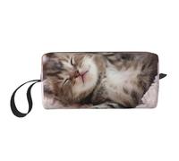 Beauty case con stampa di gatto che dorme, borsa per cosmetici resistente, borsa da viaggio per il trucco, regalo essenziale per donne e uomini, bianco, Taglia unica