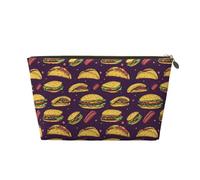 Beauty case con stampa di hamburger e prosciutto, trousse da viaggio per cosmetici, borsa da toilette da donna, graziosa custodia per il trucco in pelle