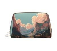 Beauty case con stampa di montagne e fiumi, borsa per cosmetici da donna, in pelle PU, con cinturino da polso, borsa da viaggio per articoli da toeletta, Oro, taglia unica
