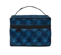 Beauty case con stampa di testa di lupo blu, borsa da toilette, graziose borse per cosmetici da donna, grande borsa organizer da viaggio