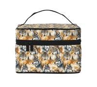Beauty case con stampa di testa di lupo nel bosco, graziose borse per cosmetici da donna, grande borsa organizer da viaggio per il trucco