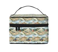 Beauty case con stampa di un trattore con fiori di villaggio, graziose borse per cosmetici da donna, grande borsa organizer da viaggio per il trucco