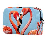 Beauty case con stampa fenicottero e scritta "Love", borsa per cosmetici da donna, grande, organizer per trucchi e articoli da toeletta, Multi, 18.5x7.5x13cm/7.3x3x5.1in, Art Deco