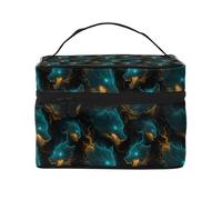 Beauty case con stampa verde con lupo, graziose borse per cosmetici da donna, grande borsa organizer da viaggio per il trucco